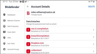 Bitdefender Mobile Security for Android: account privacy