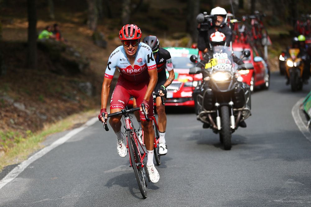 Jhonatan Restrepo leads Alessandro De Marchi near the end of stage 11 at the Vuelta