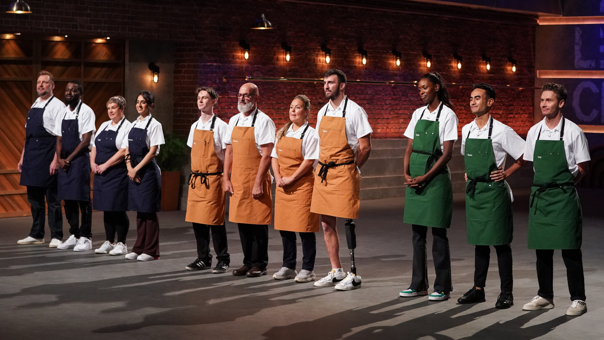 Ian ‘Gold’ Golding, Temi Abdullahi, Kelly Hunter, Gurpreet Bains, Toby Caswell-Jones, Selwyn Channon, Jade Greenhalgh, Callum Deboys, Layla Powell, Ronan Lee and Tony Maloy in Next Level Chef