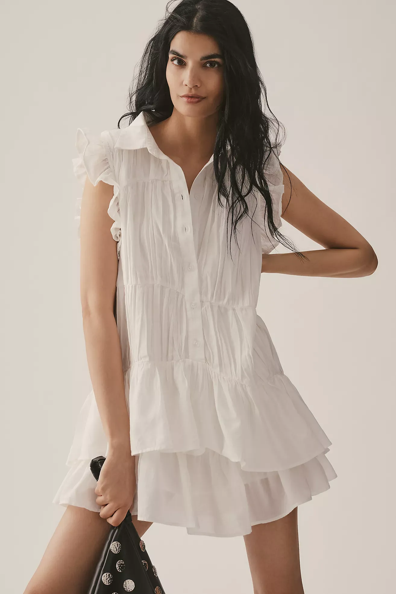 By Anthropologie Sleeveless Ruffle Mini Shirt Dress