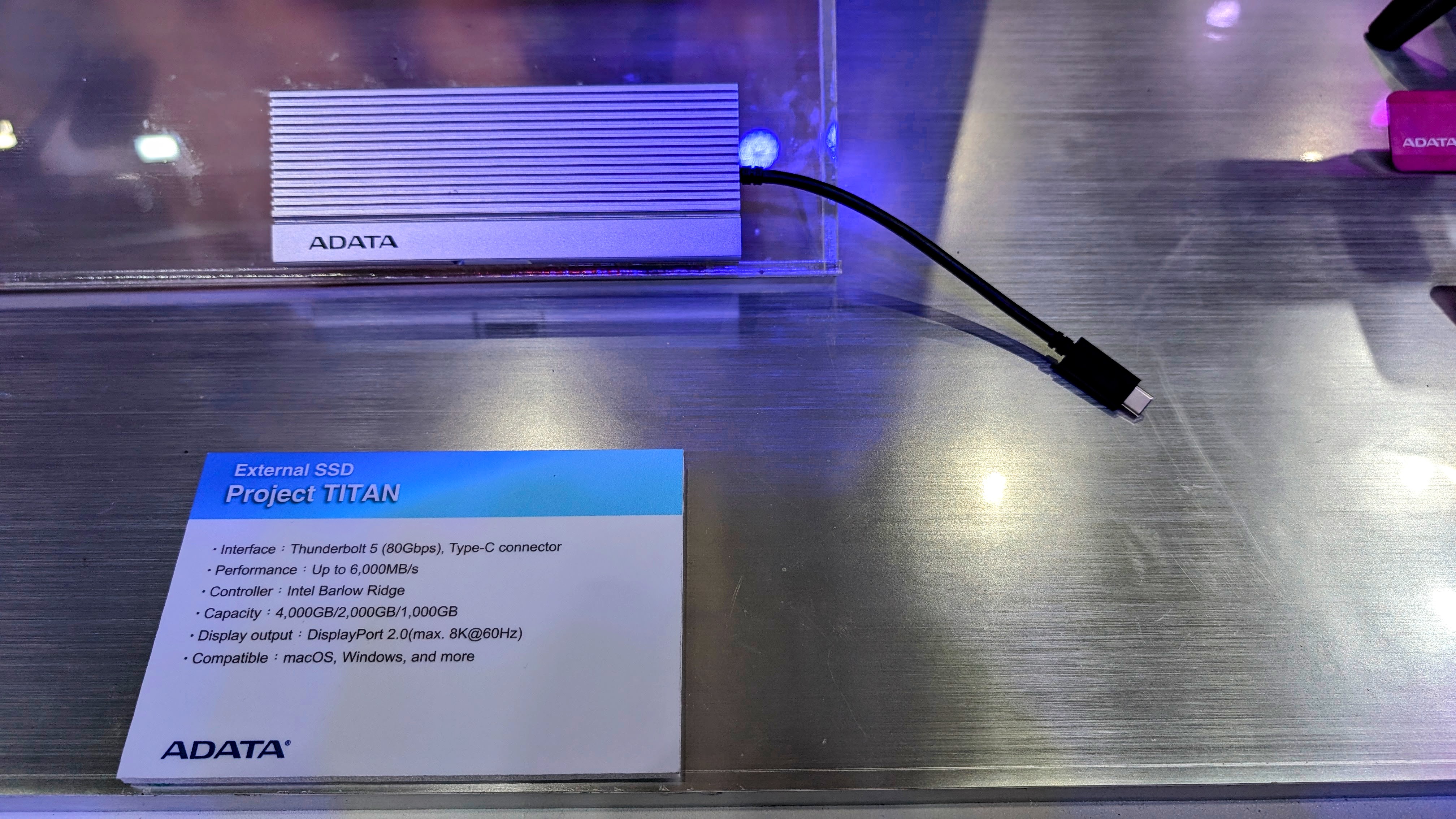 Adata Project Titan Thunderbolt 5 external SSD on display at Computex 2025