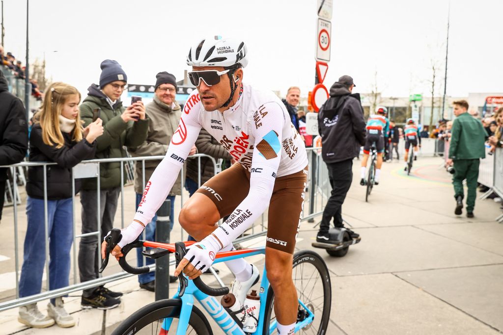 Belgian Greg Van Avermaet of AG2R Citroen pictured at the start of the men elite race of the Dwars Door Vlaanderen cycling race 1837 km from Roeselare to Waregem Wednesday 29 March 2023 BELGA PHOTO DAVID PINTENS Photo by DAVID PINTENS BELGA MAG Belga via AFP Photo by DAVID PINTENSBELGA MAGAFP via Getty Images