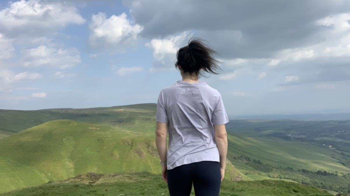 The back of a hiker admiring the view