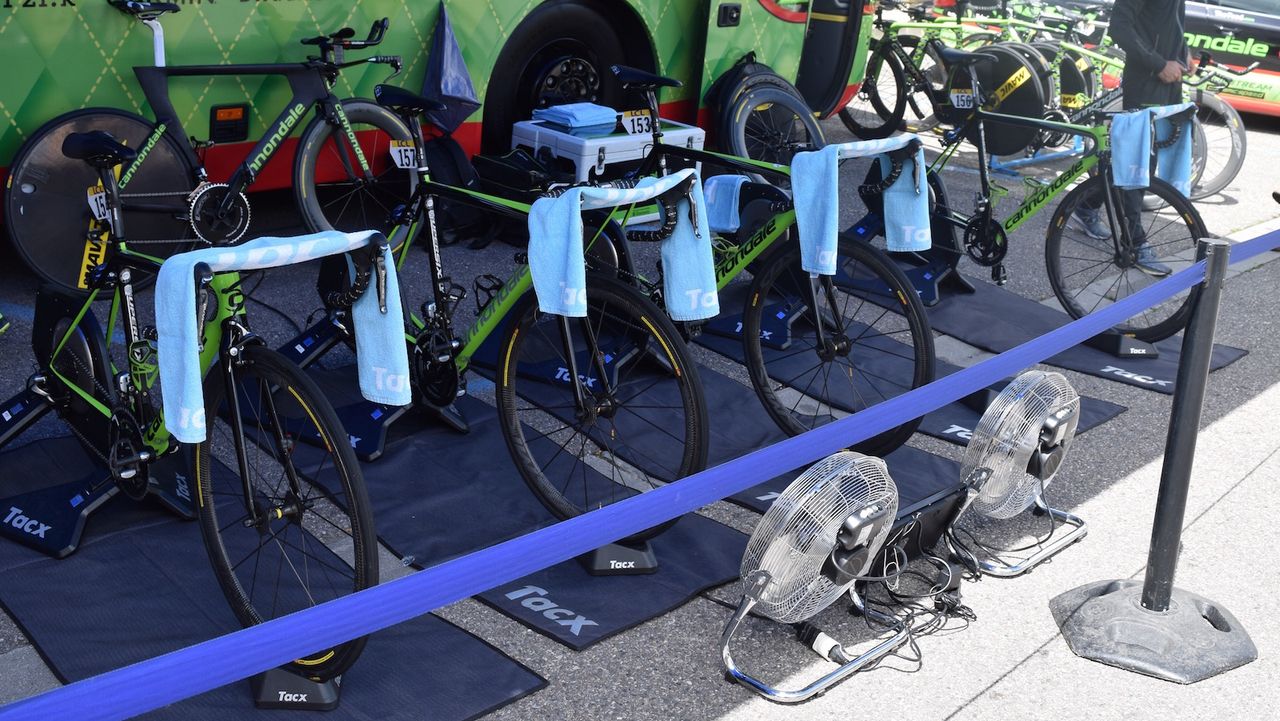 Cannondale-Drapc's bikes prepared for the warm-up