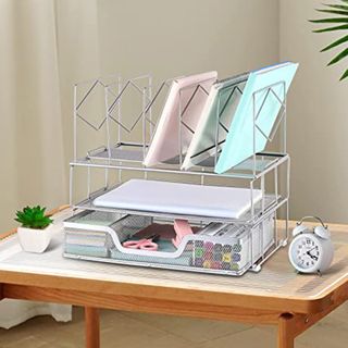 giannota desk organizer with sliding drawer, double tray and upright ​file sorter