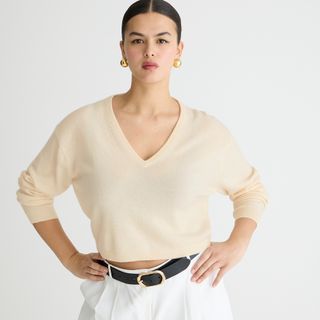 Cashmere Relaxed Cropped V-Neck Sweater