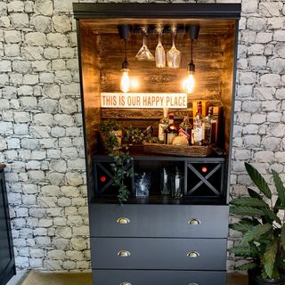 wardrobe makeover into home bar with lights
