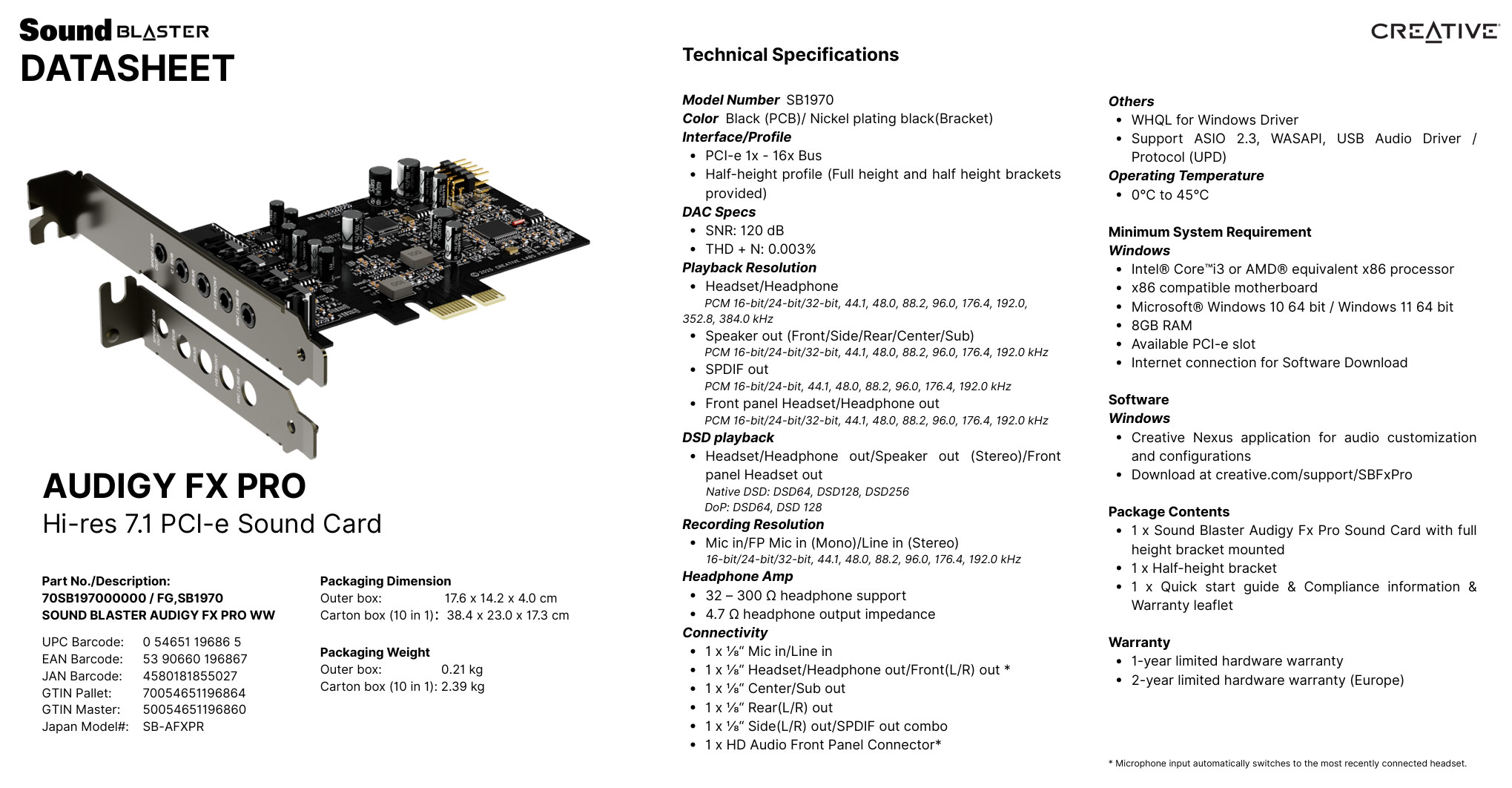 Sound Blaster Audigy FX Pro 7.1 PCIe