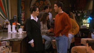 Isabella Rossillini walks into Central Perk and is approached by Ross in Friends