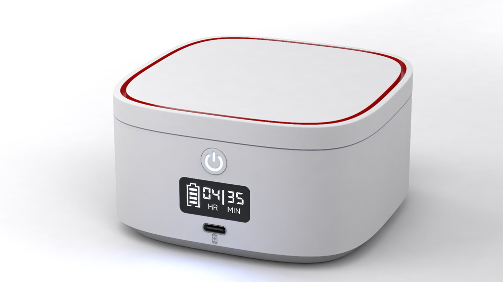 The Vodafone Battery Backup, powered on against a white backdrop