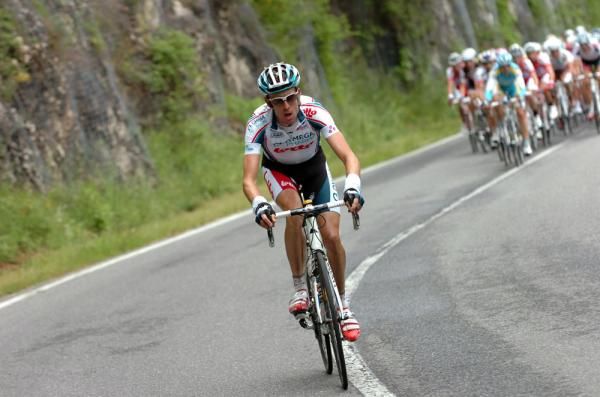 Charles Wegelius (Omega Pharma-Lotto) departs the peloton at the base of the Terminillo
