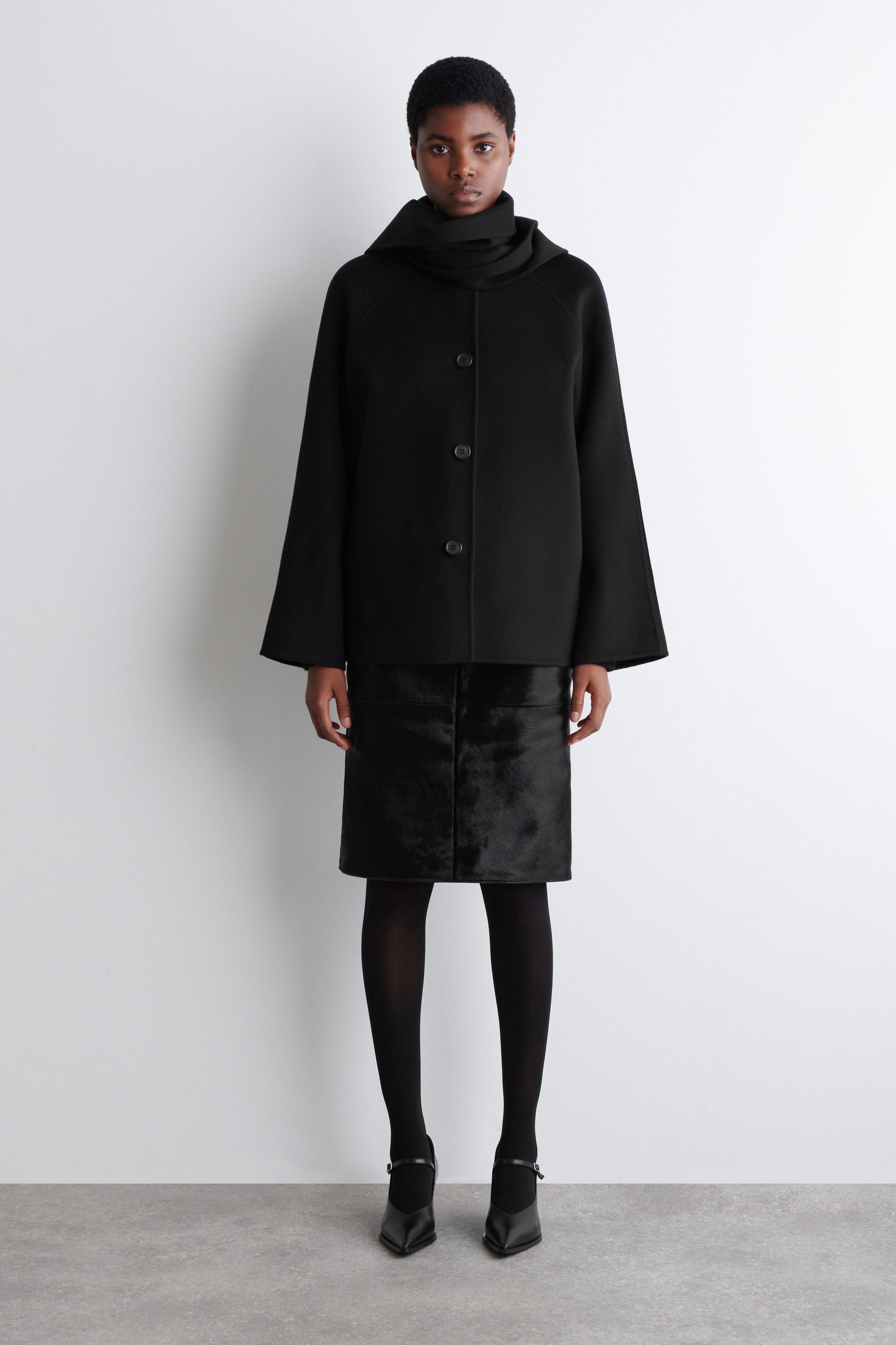 Double-Faced Wool Scarf Short Jacket