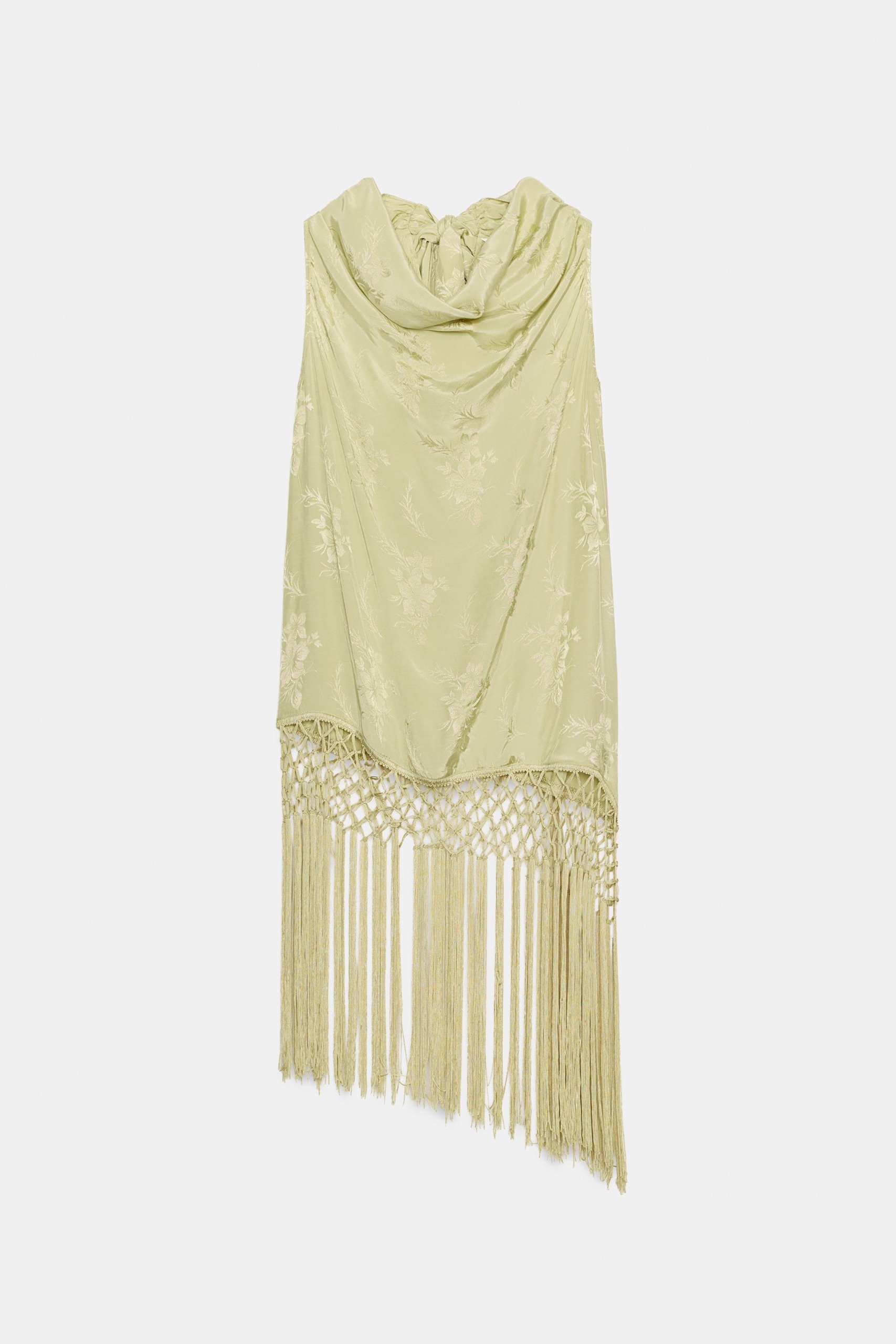 Zw Collection Fringed Jacquard Top - Lime Green - Xs