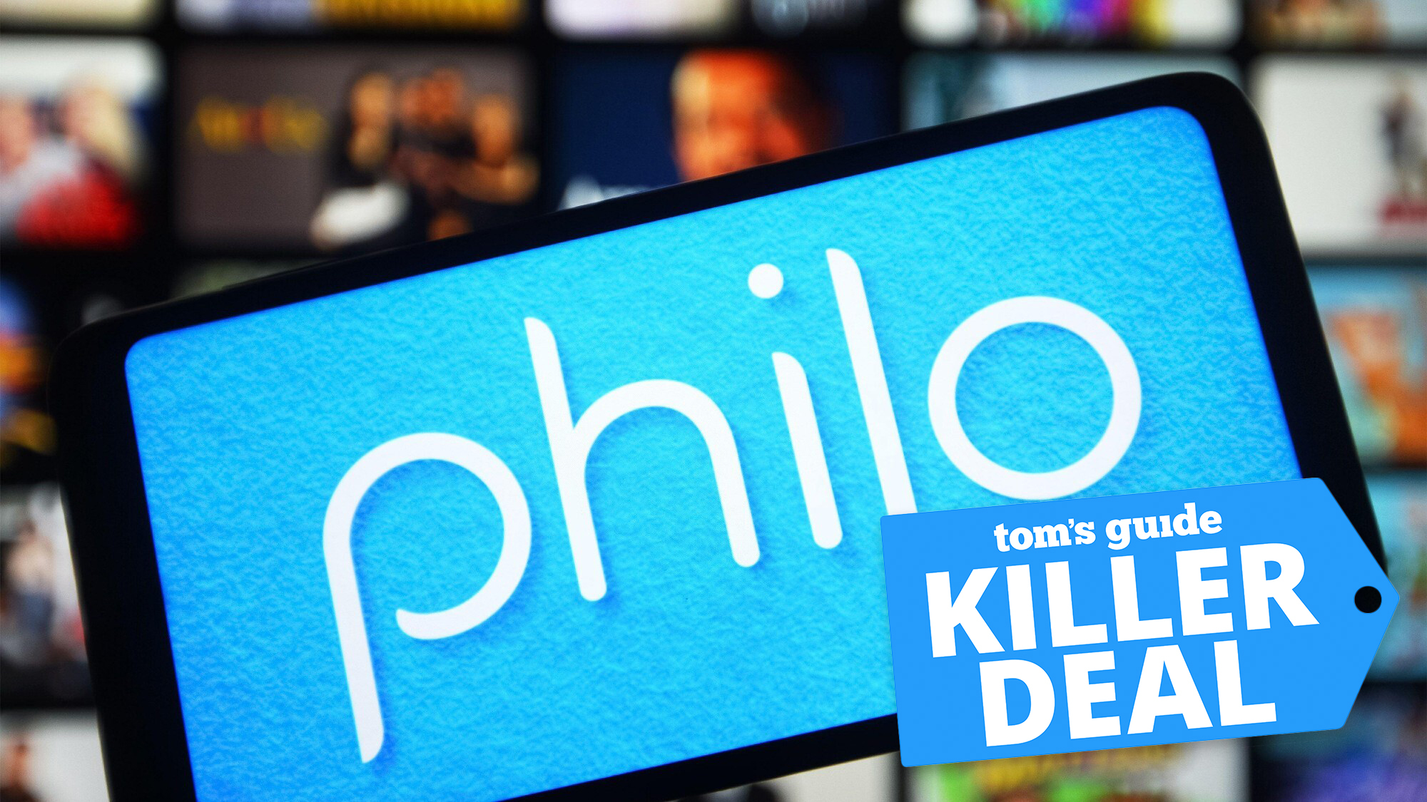 Philo logo on a smartphone with a &quot;Killer Deal&quot; badge.