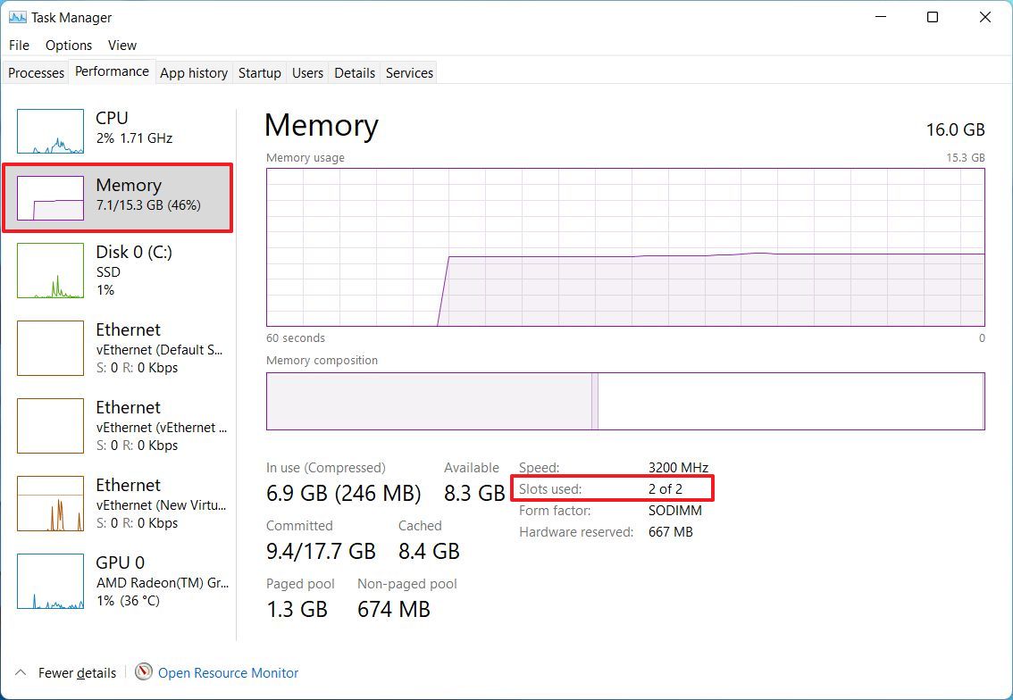 Task Manager memory slot info