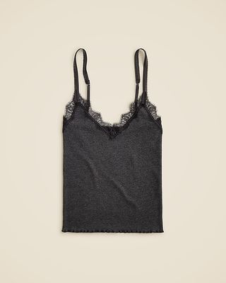 Fine Rib Lace-Trim Tank Top