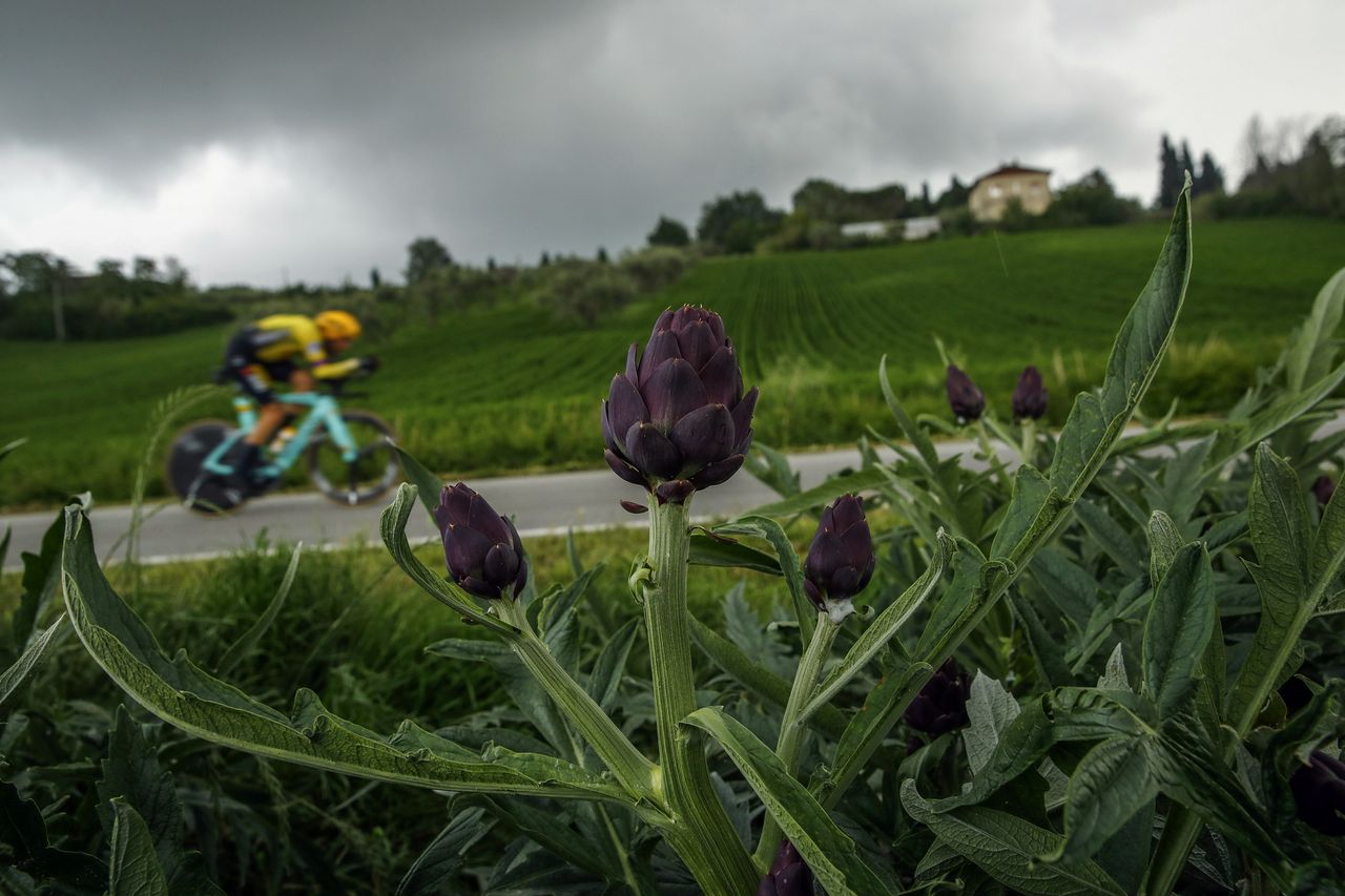 Racing through the countryside during the stage 9 time trial