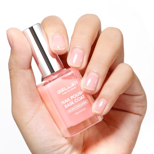 Gellen Clear Nail Polish Base Coat, Sheer Milky Pink Tint, No Lamp Needed