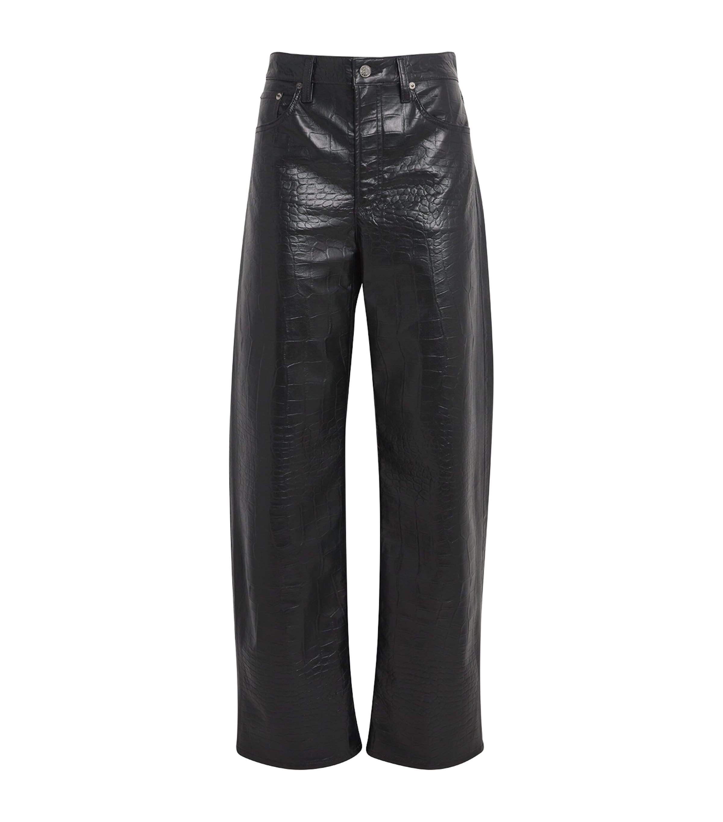 Agolde Leather Croc-Embossed Arc Wide-Leg Jeans