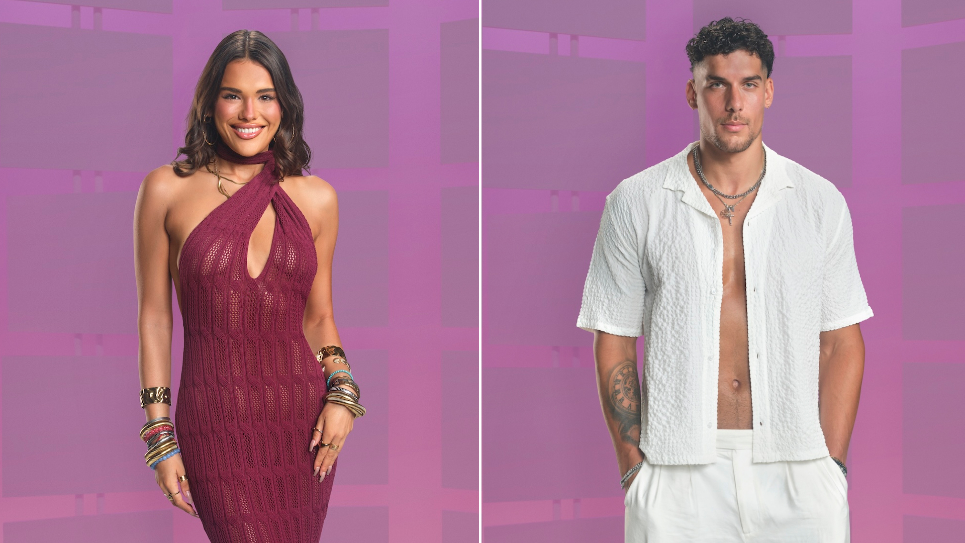 A split image of Lucy Syed and Daniel Perfetto in Perfect Match Season 3.