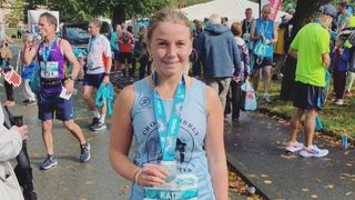 Early menopause symptoms: Katie Ayres, a sufferer, at a fun run