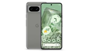 A Google Pixel 8 from the front and back