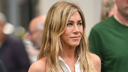 Jennifer Aniston is seen filming on location for &#039;The Morning Show&#039; in the Flatiron District on July 27, 2024 in New York City.