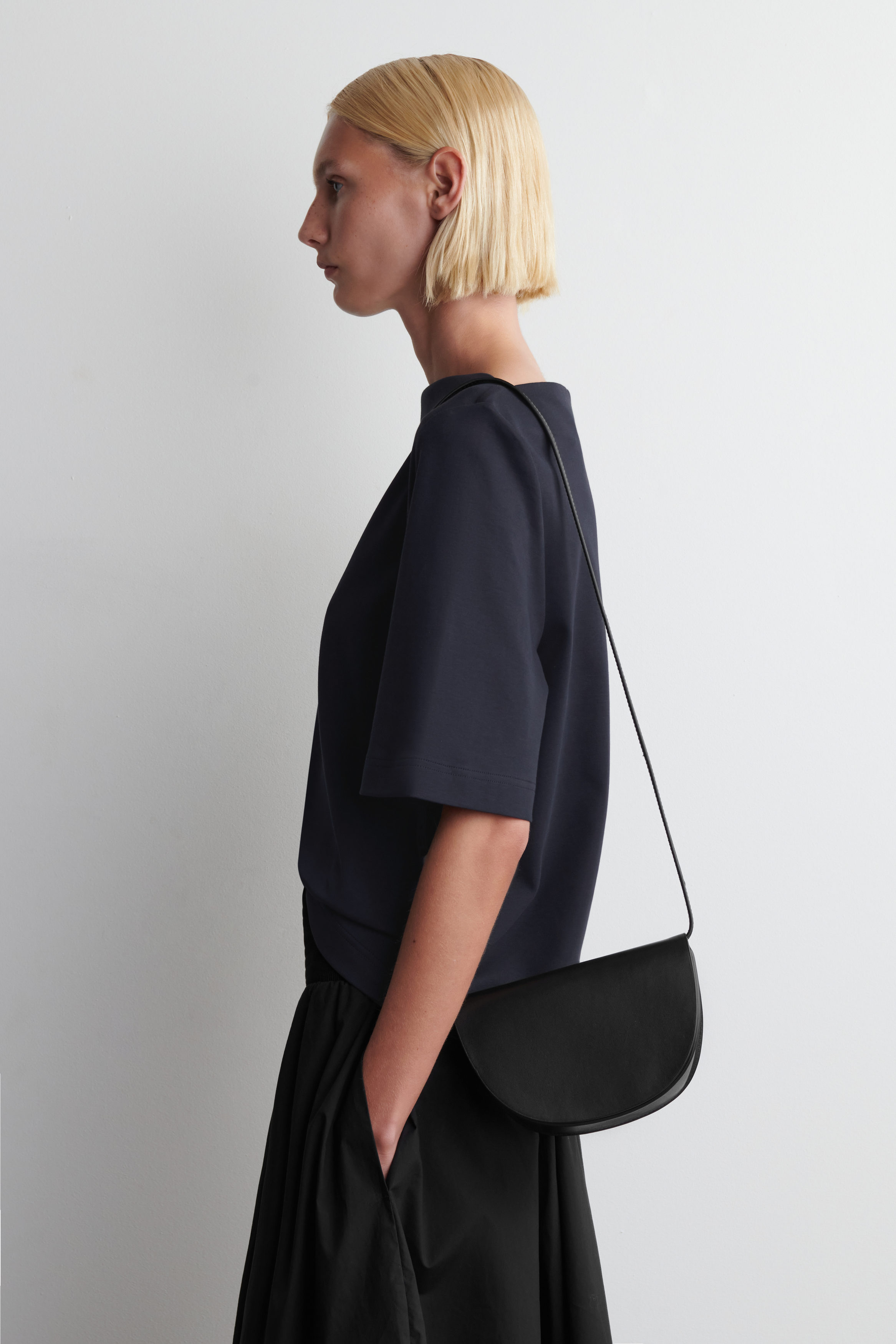 Curved Crossbody Bag - Leather