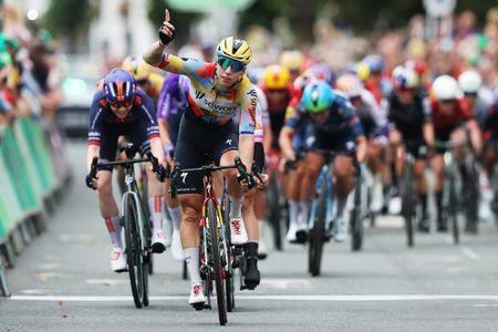 COCKERMOUTH, ENGLAND - AUGUST 19: Lorena Wiebes of Netherlands and Team SD Worx - Protime celebrates at finish line as stage winner during the 11th Lloyds Tour of Britain Women 2026, Stage 1 a 158.9km stage from Cockermouth to Cockermouth / #UCIWWT / on August 19, 2026 in Cockermouth, England. (Photo by Matt McNulty/Getty Images)