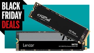 An image of a Crucial and Lexar SSD on a colored background