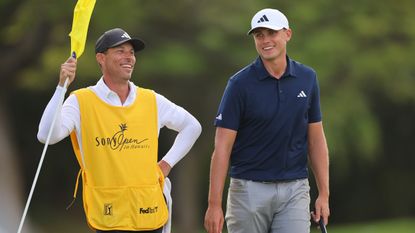 Joe Skovron and Ludvig Aberg share a joke at the Sony Open in Hawaii