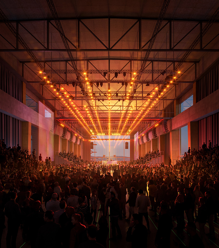 The three chimneys brutalist building redesign - renders seen here of finished visual by GDSB + MARVEL