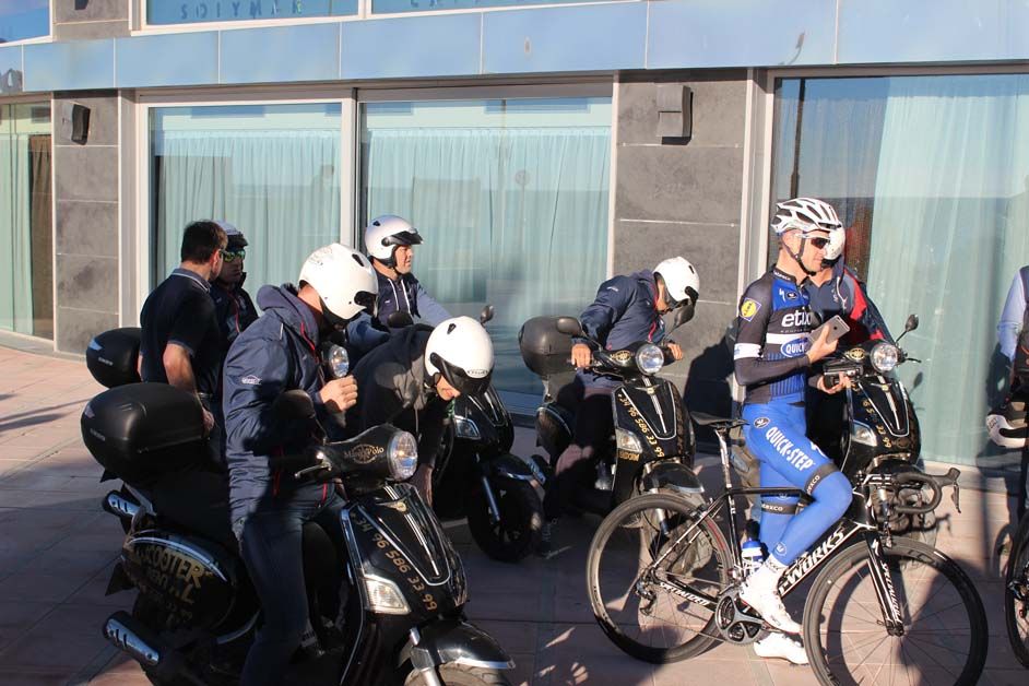 The riders were followed by coaches and staff on scooters