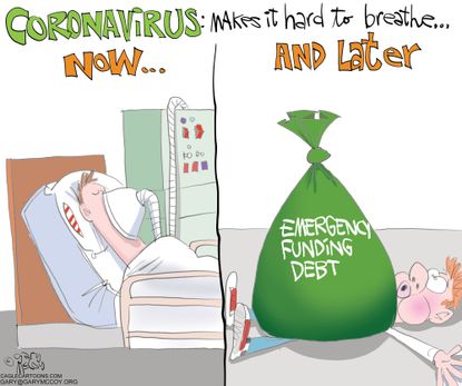 Political Cartoon U.S. coronavirus emergency funding debt stimulus bill