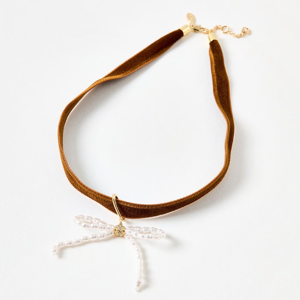 The Nelle Faux Pearl Bow Velvet Choker Necklace