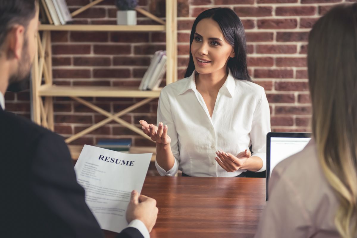 Female candidate being interviewed for a new role