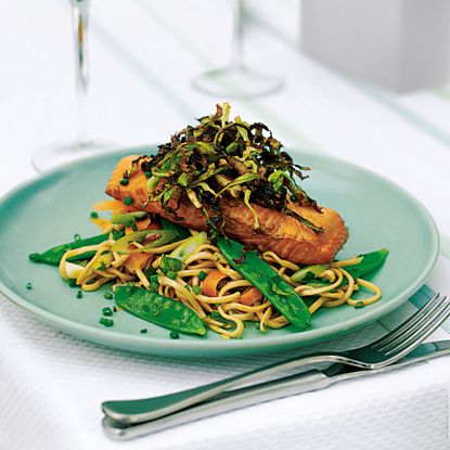 Poached Salmon with Crispy Cabbage and Chilled Noodles-recipes-woman and home 