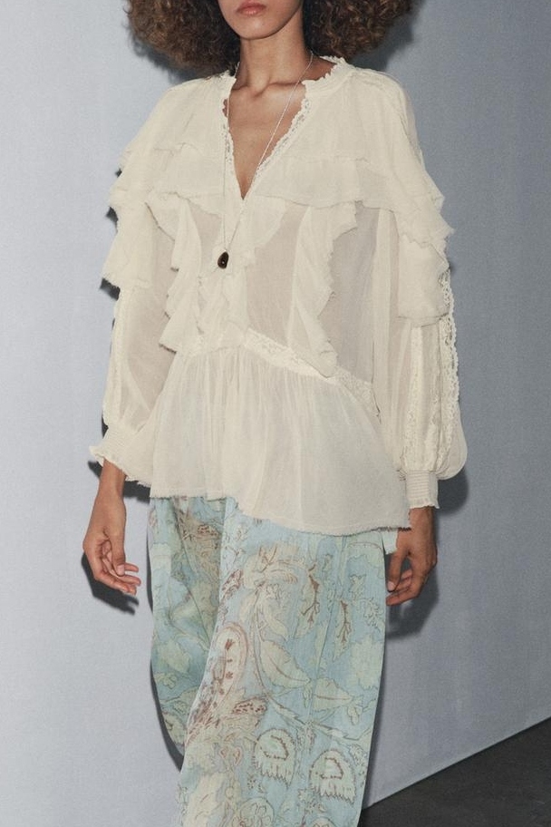 Zara, ZW Collection Lace Ruffle Blouse
