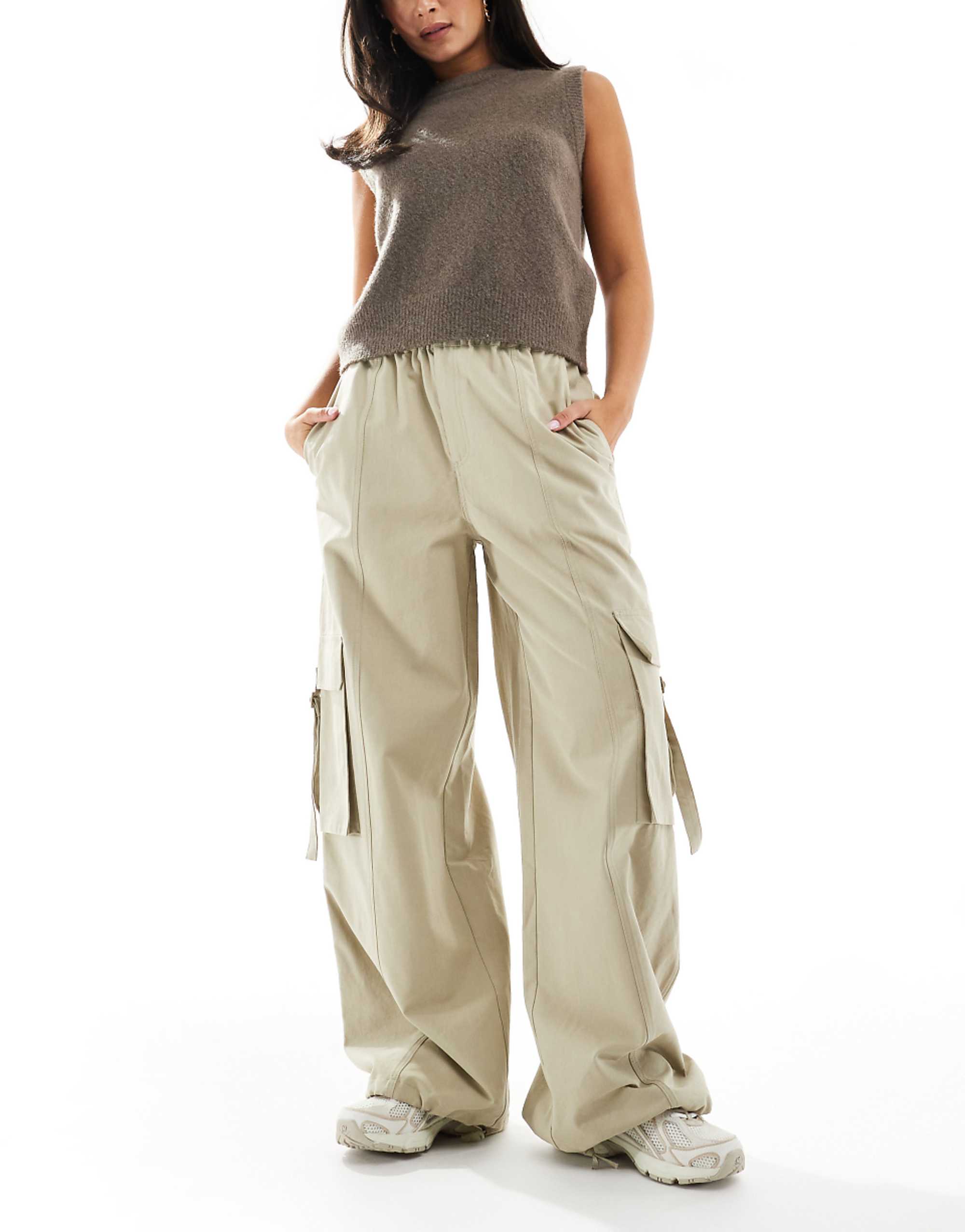 Asos Design Oversized Utility Pull on Pants in Washed Camel