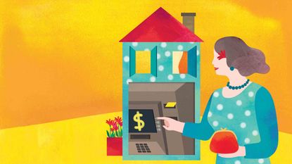 illustration of woman taking money out of her home