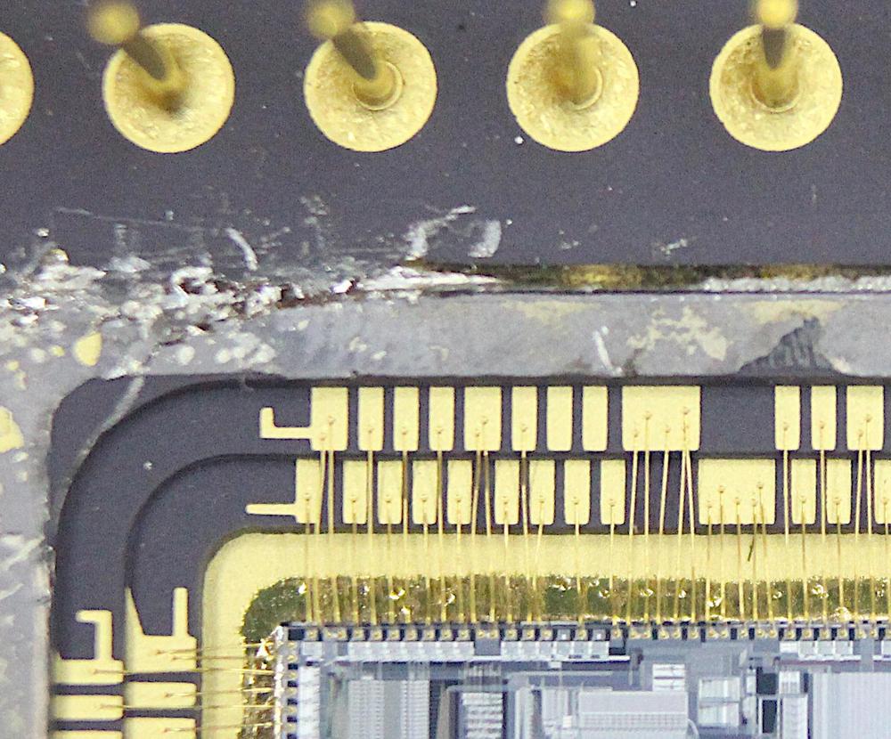 Close-up of the bond wires