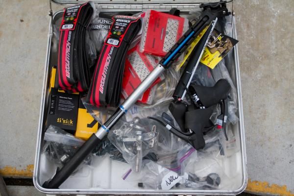 Spare parts get packed for Tour of Taiwan. The team will make as many as five trips to Asia this year alone, which also benefits Jelly Belly's global presence.