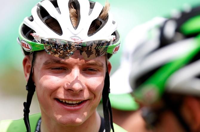 All smiles for Hofland after winning the opening stage
