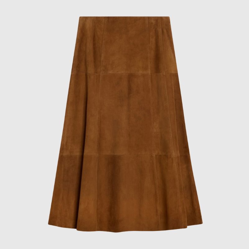 A cutout of a suede maxi skirt by Albaray
