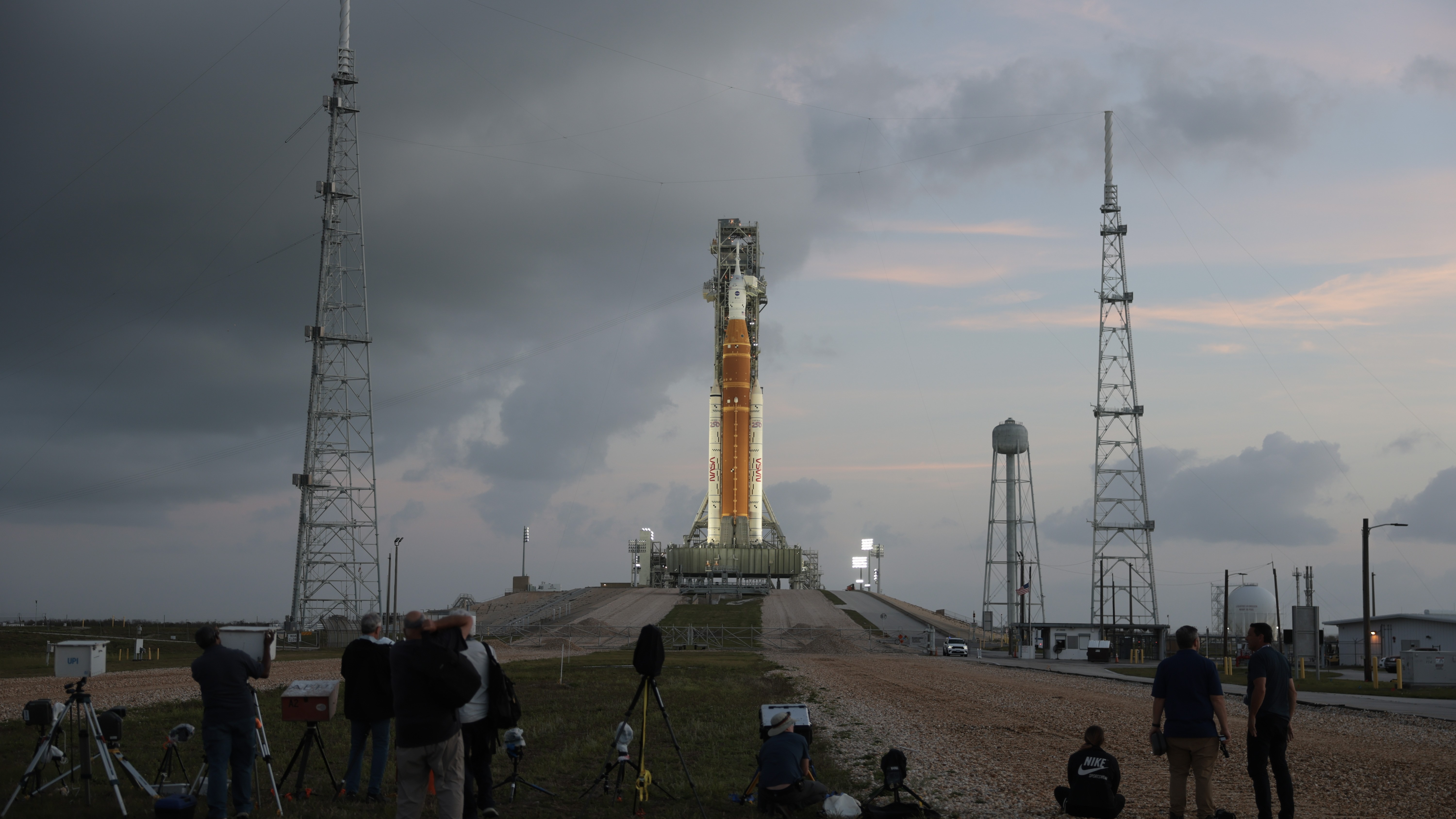 NASA's Artemis II Space Launch System rocket and Orion spacecraft sit on Launch Pad 39B at the Kennedy Space Center, Florida on March 31, 2026.