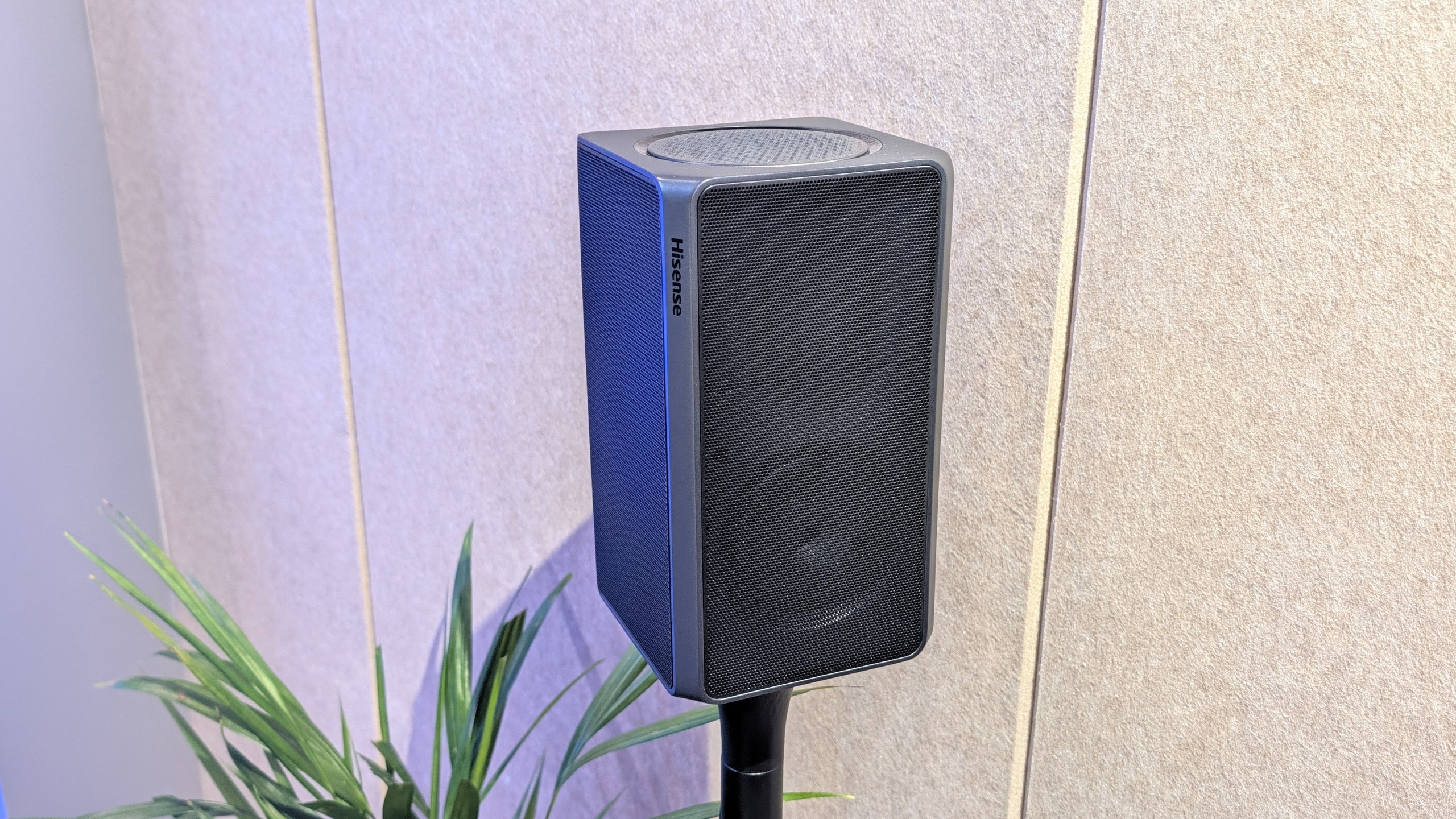 The Hisense UX1 soundbar system, photographed on the show floor at IFA