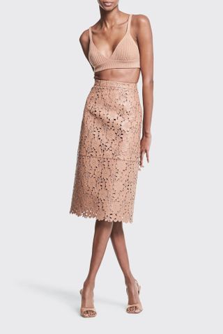 peach floral skirt