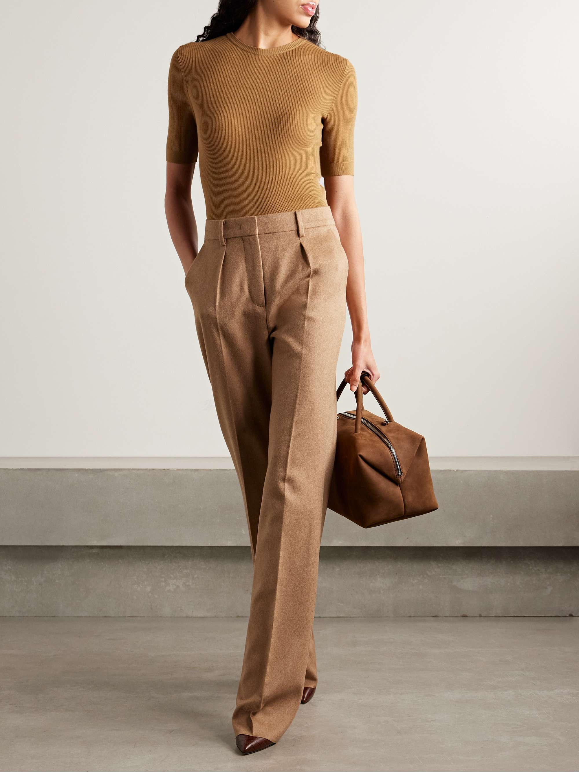 Camel Hair Straight-Leg Pants