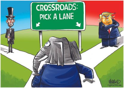 Political Cartoon U.S. GOP crossroads trump lincoln