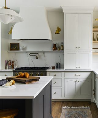 monochrome kitchen with gray island